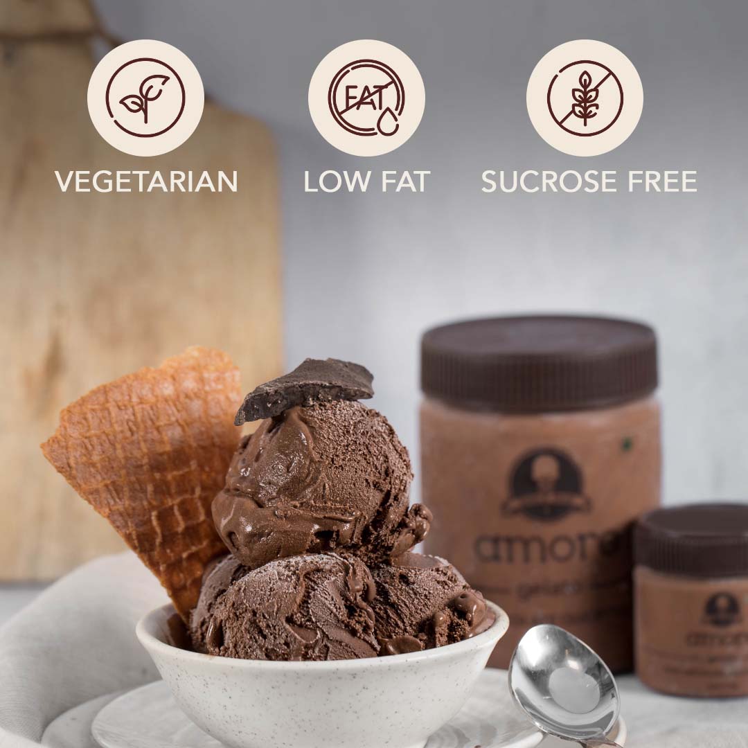 Gelato with creamy chocolate is whipped with love.